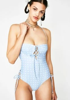 For Love & Lemons Heart Throb Lace-Up One Piece Swim