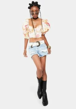 For Love & Lemons Peony Cropped Blouse Tops