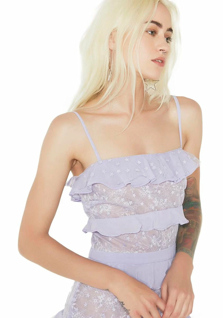 Best deal π For Love & Lemons Lilac Cosmic Tiered Lace π Dress π 2 For Love & Lemons Lilac Cosmic Tiered Lace Dress