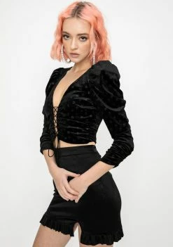 For Love & Lemons Elisa Velvet Crop Top Tops