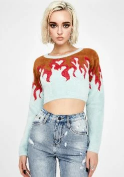 For Love & Lemons Flame Mohair Cropped Sweater