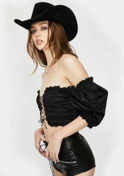 For Love & Lemons Tops Sage Lace Up Crop Top