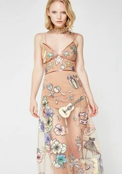 For Love & Lemons Cuba Embroidery Sequin Dress Dresses
