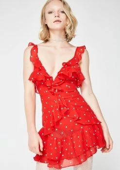 For Love & Lemons Dresses Analisa Polka Red Dot Tank Dress
