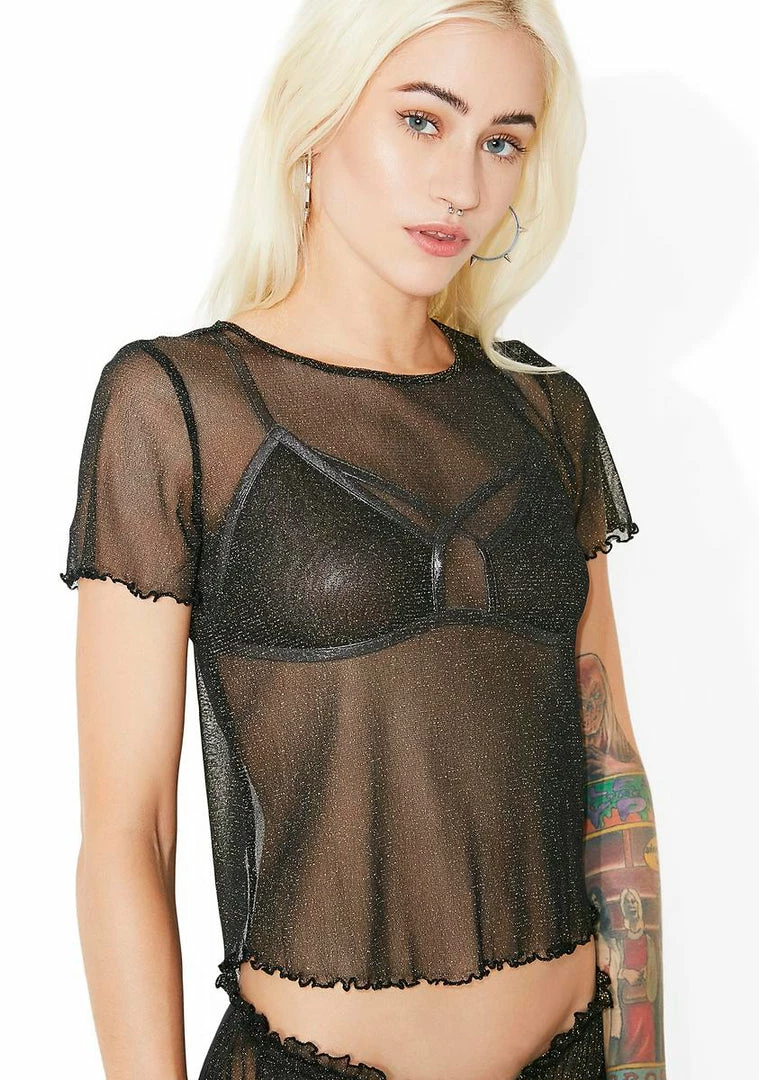 Cheap π For Love & Lemons Midnight Sparkle Mesh Tee Tops π― 3 For Love & Lemons Midnight Sparkle Mesh Tee Tops