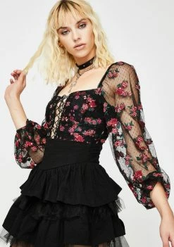 For Love & Lemons Blondie Embroidered Bodysuit Tops