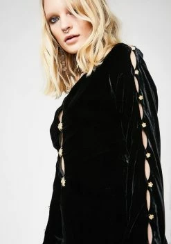 For Love & Lemons Dresses Beatrix Velvet Button Sleeve Dress