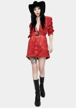 For Love & Lemons Dresses Red Corduroy Carson Blazer Dress