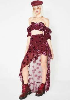 For Love & Lemons Sophie Velvet Floral Skirt