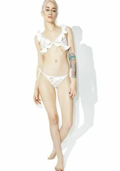 For Love & Lemons Corsica Lacey Ruffle Bikini Top