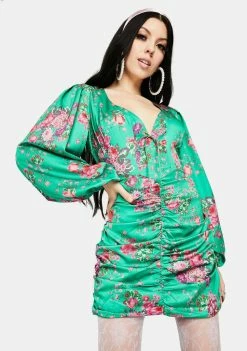 For Love & Lemons Green Wyatt Floral Mini Dress Dresses