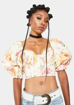 For Love & Lemons Peony Cropped Blouse Tops