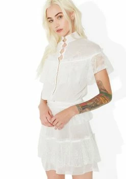 For Love & Lemons Dresses Stardust Lace Ruffle Dress