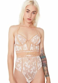 For Love & Lemons Lingerie & Sleepwear Rosebud Embroidery Bodysuit