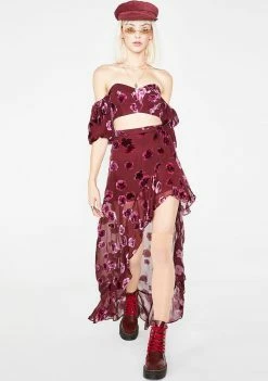 For Love & Lemons Sophie Velvet Floral Skirt