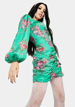 For Love & Lemons Green Wyatt Floral Mini Dress Dresses
