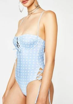 For Love & Lemons Heart Throb Lace-Up One Piece Swim
