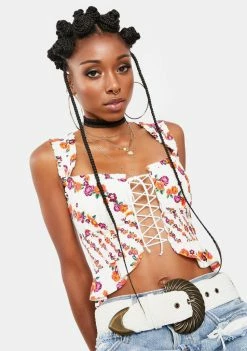 For Love & Lemons Georgia Lace Up Crop Top Tops
