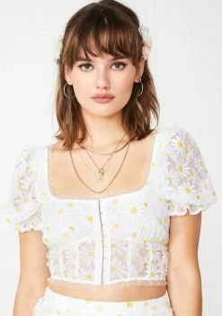 For Love & Lemons Tops Brulee Daisy Crop Top
