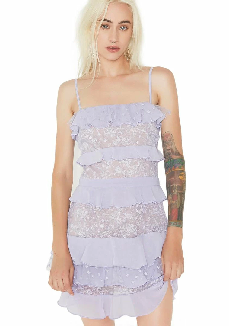 Best deal π For Love & Lemons Lilac Cosmic Tiered Lace π Dress π 3 For Love & Lemons Lilac Cosmic Tiered Lace Dress