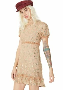 For Love & Lemons Golden Garden Tulle Mini Dress Dresses