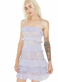 For Love & Lemons Lilac Cosmic Tiered Lace Dress