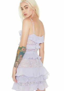 Best deal π For Love & Lemons Lilac Cosmic Tiered Lace π Dress π 8 For Love & Lemons Lilac Cosmic Tiered Lace Dress