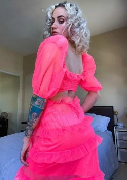 For Love & Lemons Neon Coral Vixen Maxi Dress Dresses