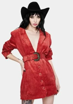 For Love & Lemons Dresses Red Corduroy Carson Blazer Dress