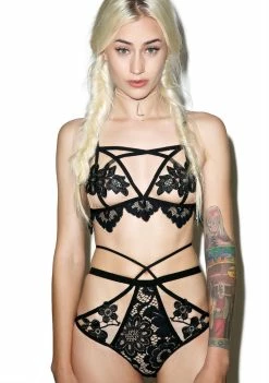 For Love & Lemons Lingerie & Sleepwear Dark Ruby Cross Panty