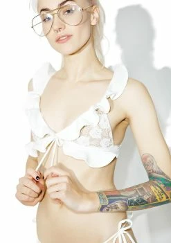 For Love & Lemons Corsica Lacey Ruffle Bikini Top