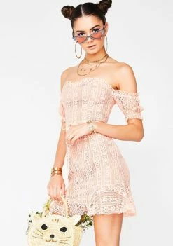 For Love & Lemons Dresses Peach Dakota Lace Mini Dress