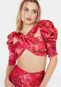 For Love & Lemons Alia Cross Front Crop Top Wrap Top