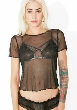 For Love & Lemons Midnight Sparkle Mesh Tee Tops