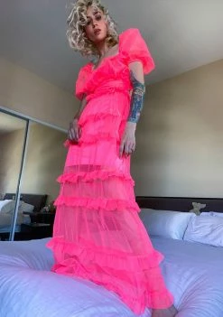 For Love & Lemons Neon Coral Vixen Maxi Dress Dresses