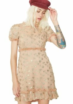 For Love & Lemons Golden Garden Tulle Mini Dress Dresses