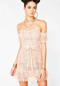 For Love & Lemons Dresses Peach Dakota Lace Mini Dress