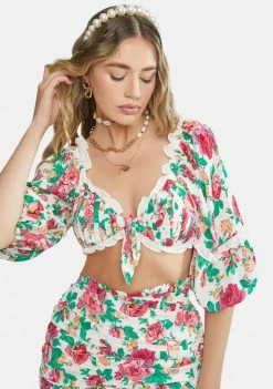 For Love & Lemons Ivory Becca Crop Top Tops