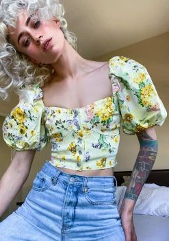 For Love & Lemons Chamomile Denim Crop Top