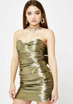 For Love & Lemons Gold Juliette Strapless Mini Dress